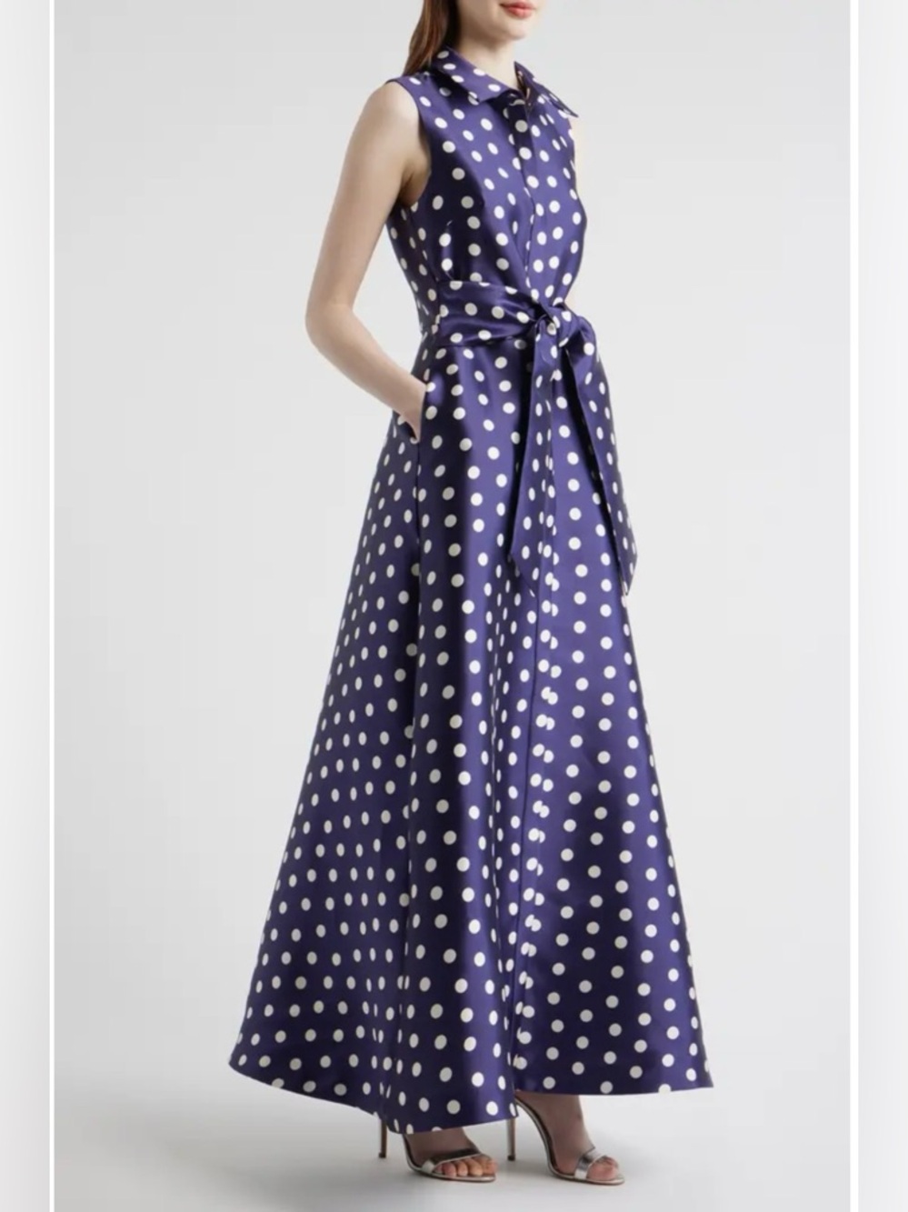 Julia Jordan Twill Polka Dot Gown Dress Navy NEW - Picture 4 of 6